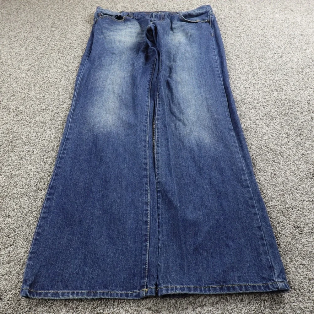 VTG Plugg Jeans Mens 38X34 Dark Blue Denim Wide Leg Slim Straight Grunge Rap Y2K